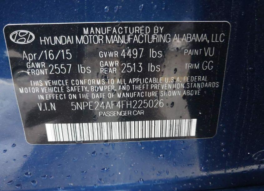 Photo 9 of 2015 Hyundai Sonata SE (VIN 5NPE24AF4FH225026)