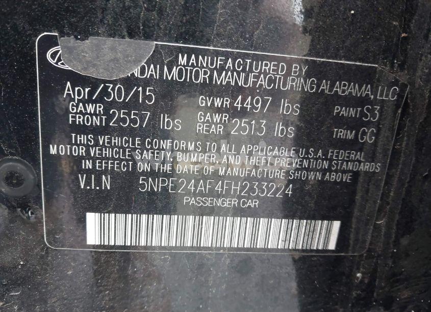 Photo 9 of 2015 Hyundai Sonata SE (VIN 5NPE24AF4FH233224)