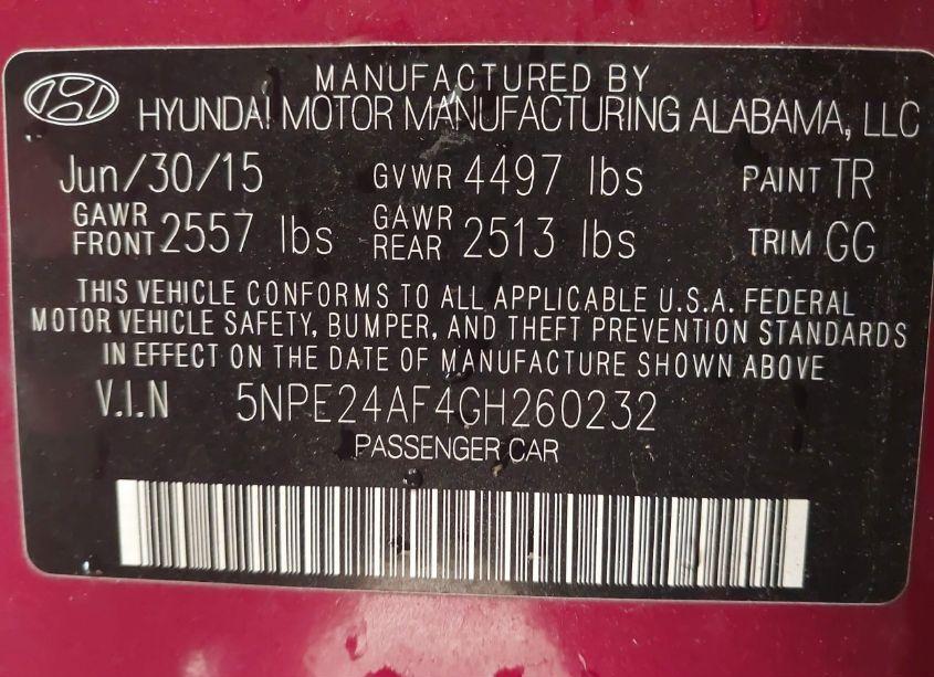 Photo 9 of 2016 Hyundai Sonata SE (VIN 5NPE24AF4GH260232)