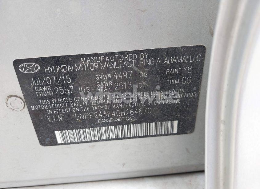 Photo 9 of 2016 Hyundai Sonata SE (VIN 5NPE24AF4GH264670)