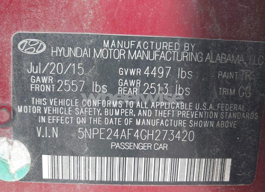 Photo 9 of 2016 Hyundai Sonata SE (VIN 5NPE24AF4GH273420)