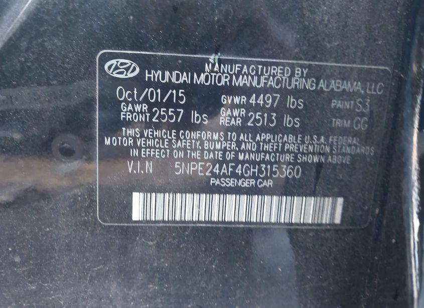 Photo 9 of 2016 Hyundai Sonata SE (VIN 5NPE24AF4GH315360)