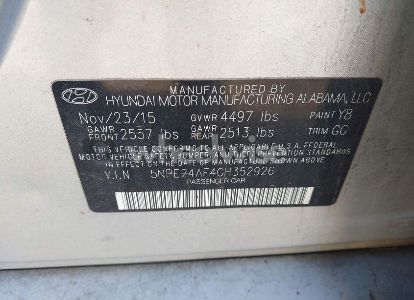 Photo 9 of 2016 Hyundai Sonata SE (VIN 5NPE24AF4GH352926)
