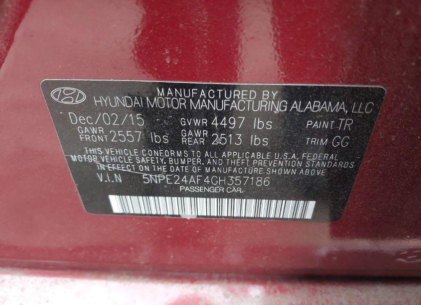 Photo 9 of 2016 Hyundai Sonata SE (VIN 5NPE24AF4GH357186)