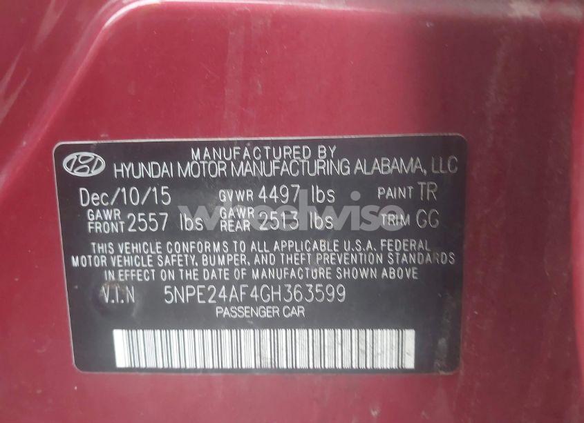 Photo 9 of 2016 Hyundai Sonata SE (VIN 5NPE24AF4GH363599)