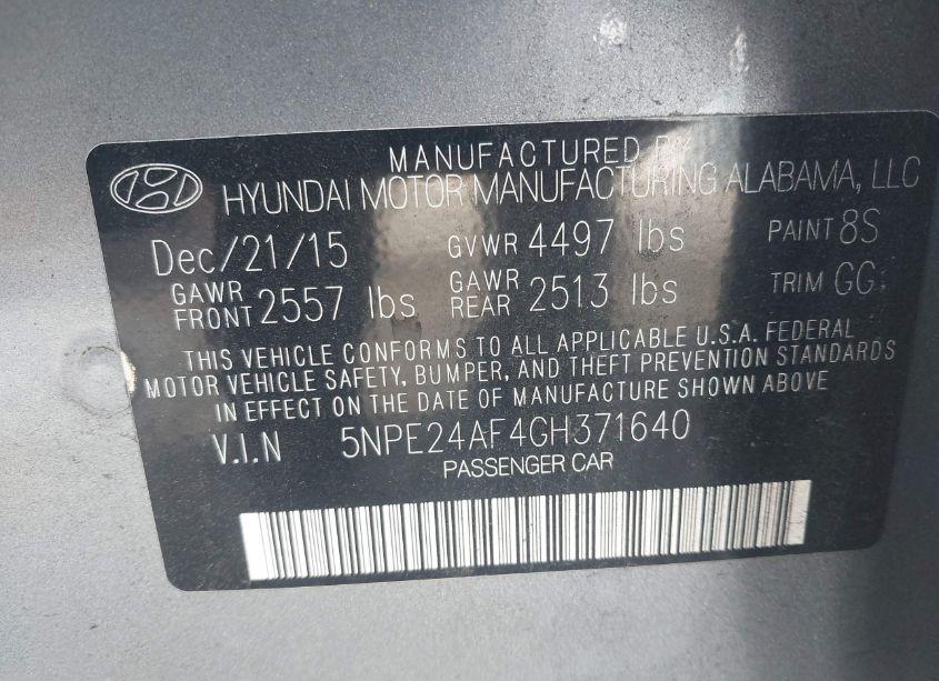 Photo 9 of 2016 Hyundai Sonata SE (VIN 5NPE24AF4GH371640)