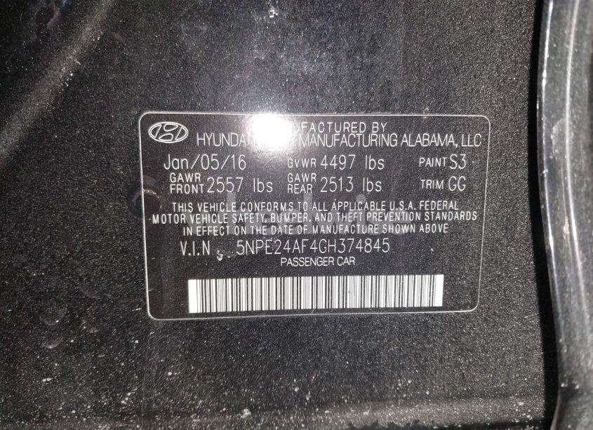 Photo 9 of 2016 Hyundai Sonata SE (VIN 5NPE24AF4GH374845)