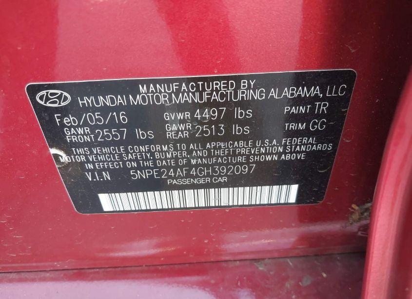 Photo 9 of 2016 Hyundai Sonata (VIN 5NPE24AF4GH392097)