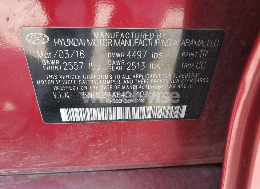 Photo 9 of 2016 Hyundai Sonata SE (VIN 5NPE24AF4GH407648)