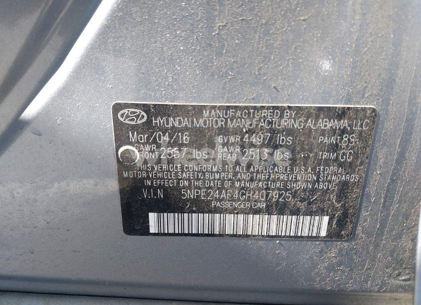 Photo 9 of 2016 Hyundai Sonata SE (VIN 5NPE24AF4GH407925)