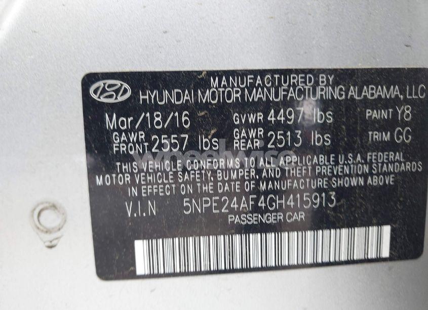 Photo 9 of 2016 Hyundai Sonata SE (VIN 5NPE24AF4GH415913)