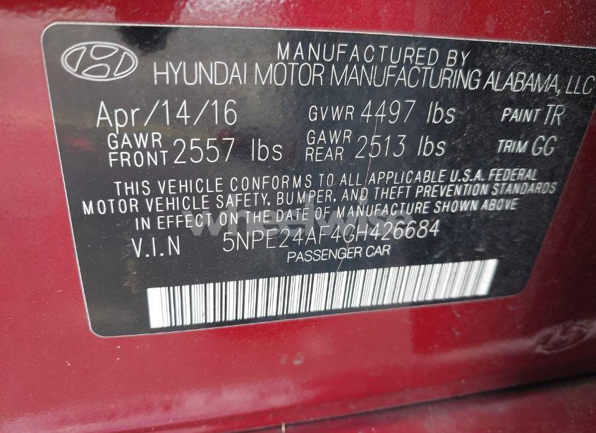 Photo 9 of 2016 Hyundai Sonata SE (VIN 5NPE24AF4GH426684)