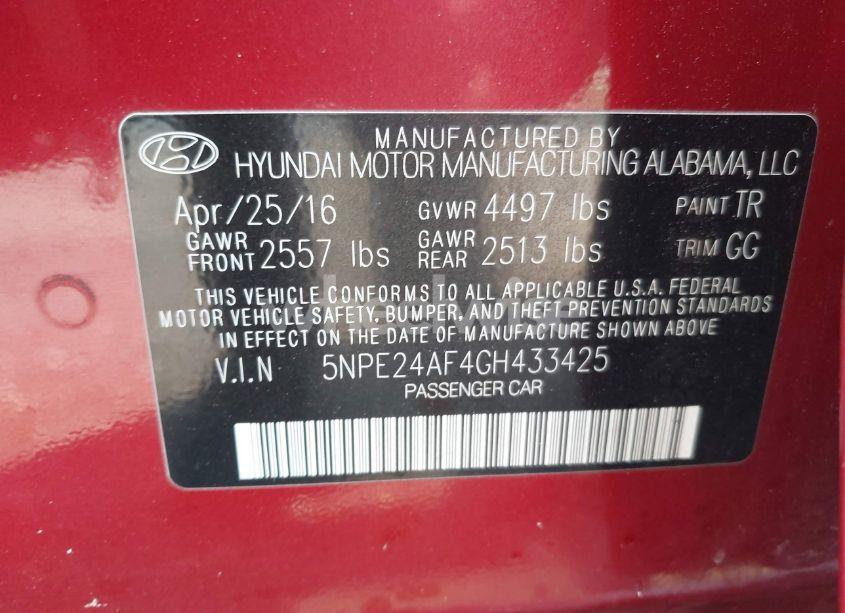 Photo 9 of 2016 Hyundai Sonata SE (VIN 5NPE24AF4GH433425)