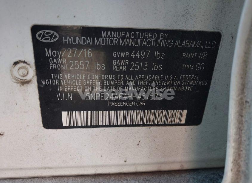Photo 9 of 2017 Hyundai Sonata SE (VIN 5NPE24AF4HH451523)