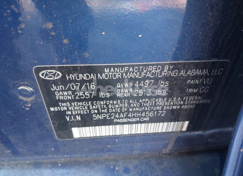 Photo 9 of 2017 Hyundai Sonata (VIN 5NPE24AF4HH456172)