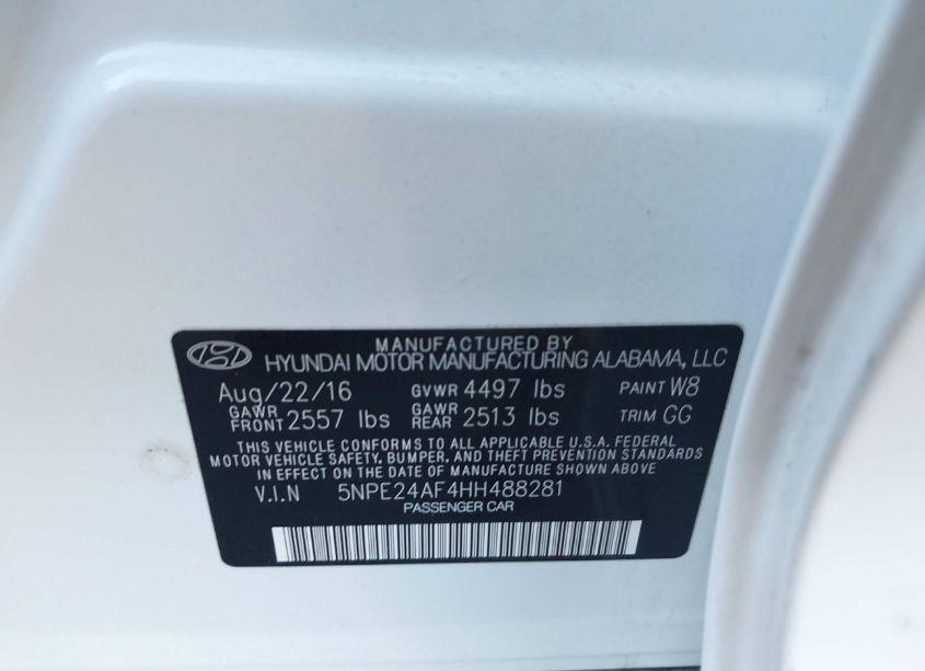 Photo 9 of 2017 Hyundai Sonata (VIN 5NPE24AF4HH488281)