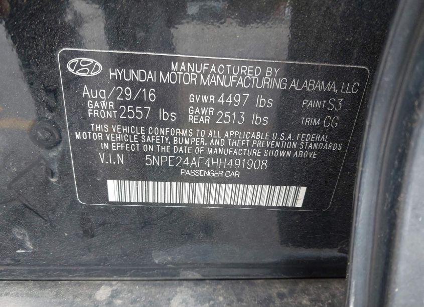 Photo 9 of 2017 Hyundai Sonata (VIN 5NPE24AF4HH491908)