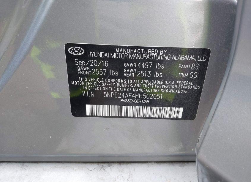 Photo 9 of 2017 Hyundai Sonata (VIN 5NPE24AF4HH502051)