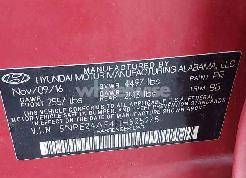 Photo 9 of 2017 Hyundai Sonata SE (VIN 5NPE24AF4HH525278)