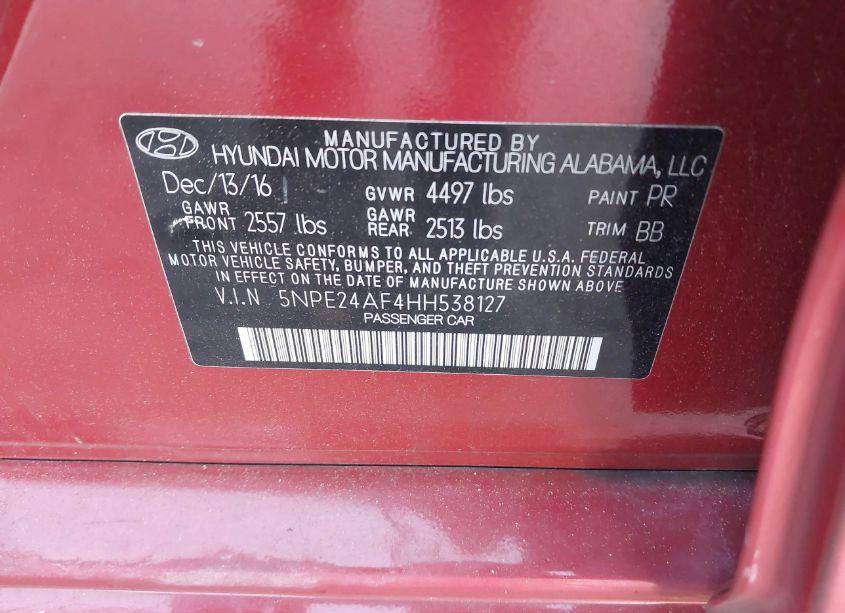 Photo 9 of 2017 Hyundai Sonata SE (VIN 5NPE24AF4HH538127)