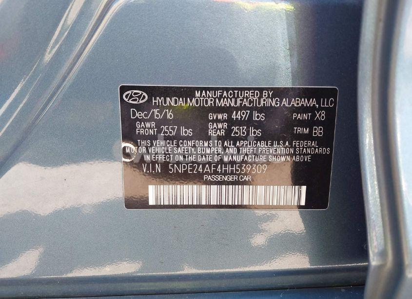 Photo 9 of 2017 Hyundai Sonata SE (VIN 5NPE24AF4HH539309)