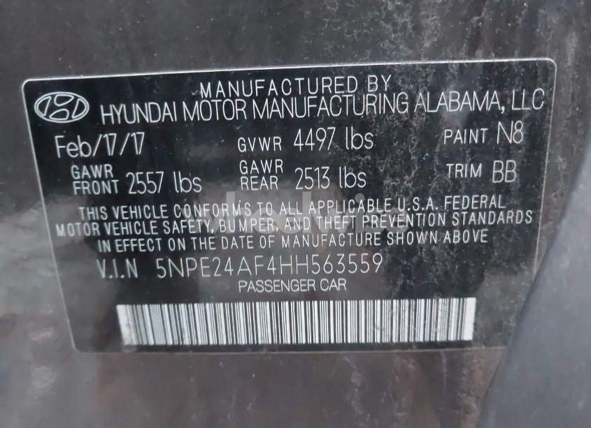 Photo 9 of 2017 Hyundai Sonata SE (VIN 5NPE24AF4HH563559)