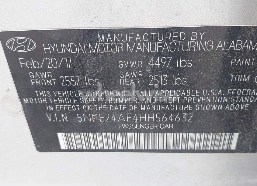 Photo 9 of 2017 Hyundai Sonata (VIN 5NPE24AF4HH564632)