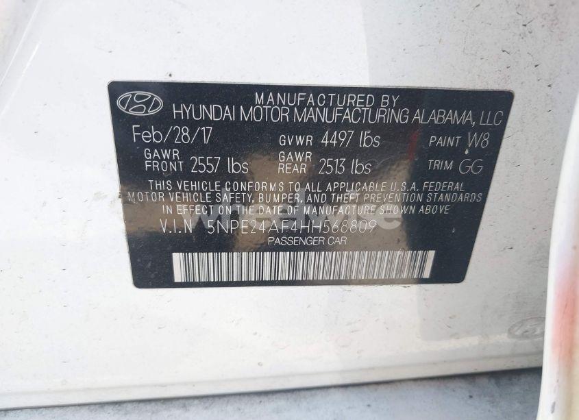Photo 9 of 2017 Hyundai Sonata SE (VIN 5NPE24AF4HH568809)