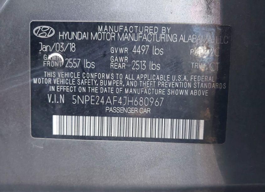 Photo 9 of 2018 Hyundai Sonata SE (VIN 5NPE24AF4JH680967)