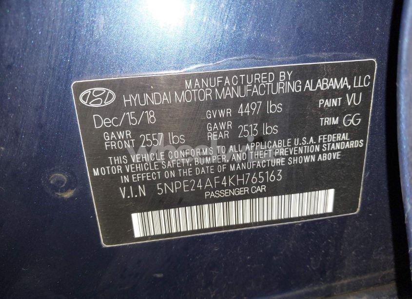 Photo 9 of 2019 Hyundai Sonata SE (VIN 5NPE24AF4KH765163)