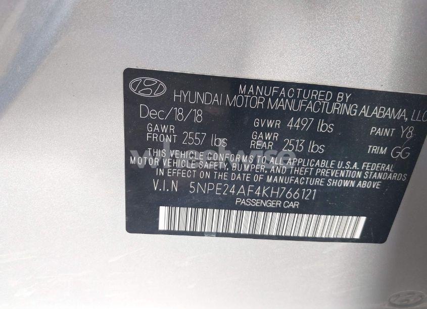 Photo 9 of 2019 Hyundai Sonata SE (VIN 5NPE24AF4KH766121)