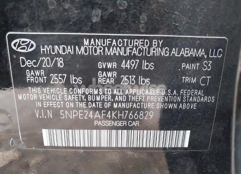 Photo 9 of 2019 Hyundai Sonata SE (VIN 5NPE24AF4KH766829)