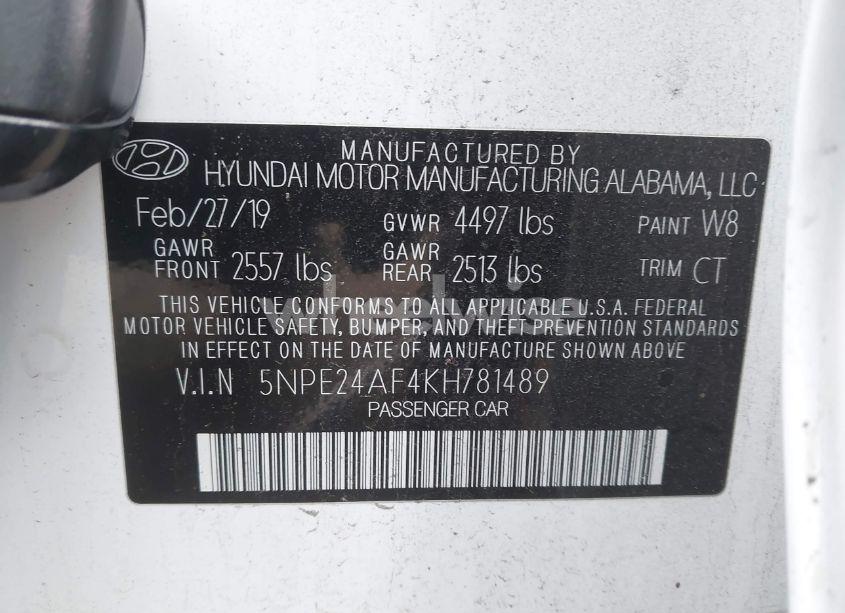 Photo 9 of 2019 Hyundai Sonata SE (VIN 5NPE24AF4KH781489)