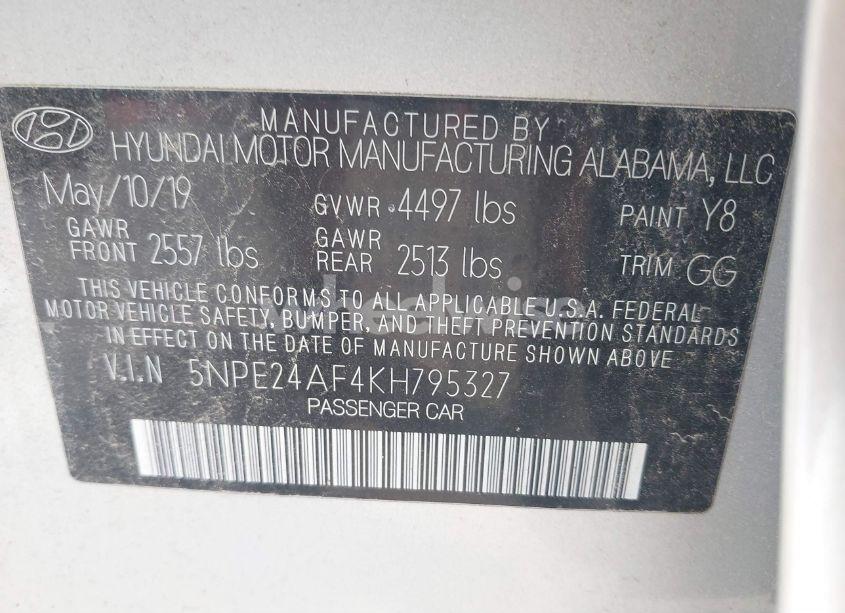 Photo 9 of 2019 Hyundai Sonata SE (VIN 5NPE24AF4KH795327)