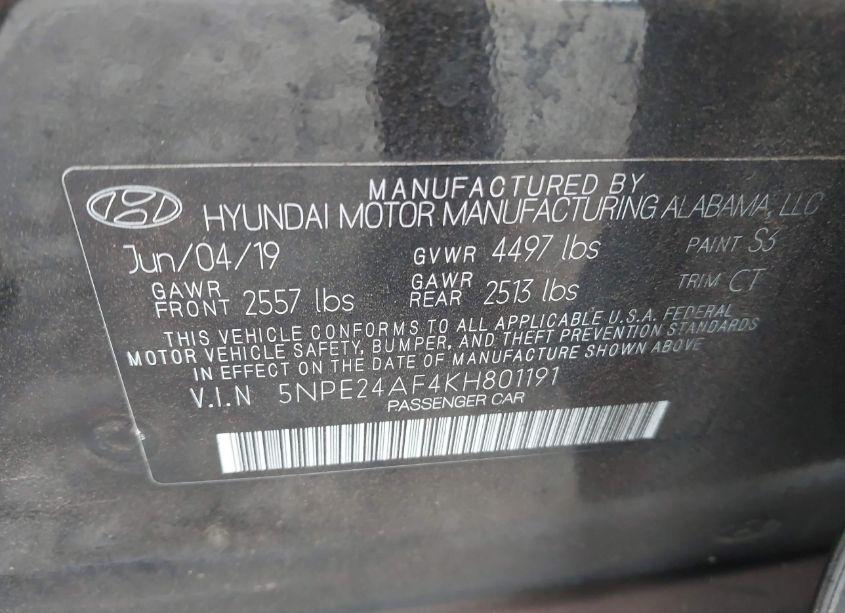 Photo 9 of 2019 Hyundai Sonata SE (VIN 5NPE24AF4KH801191)