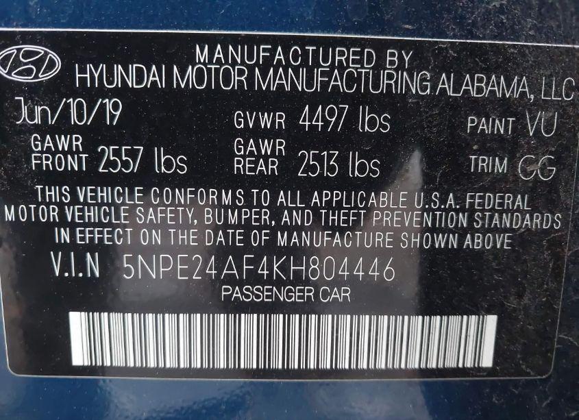 Photo 9 of 2019 Hyundai Sonata SE (VIN 5NPE24AF4KH804446)