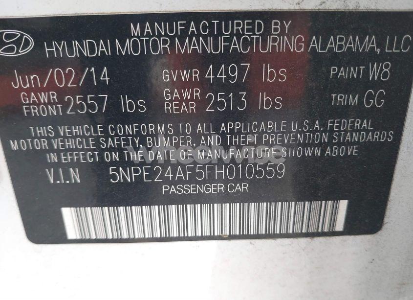 Photo 9 of 2015 Hyundai Sonata SE (VIN 5NPE24AF5FH010559)