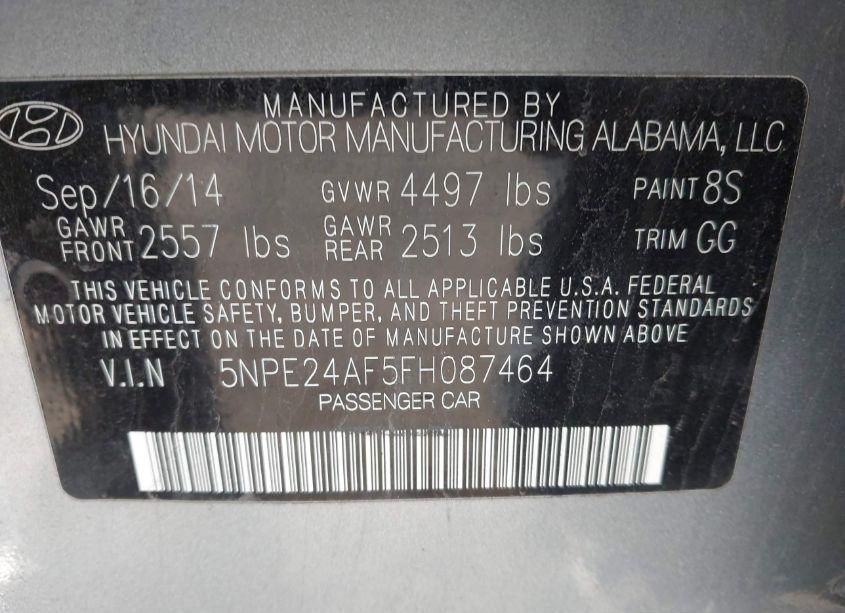 Photo 9 of 2015 Hyundai Sonata SE (VIN 5NPE24AF5FH087464)