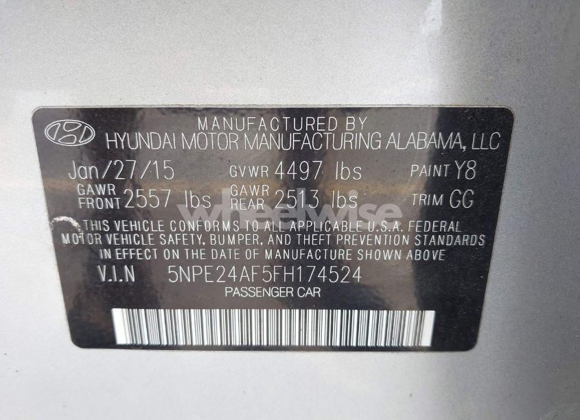 Photo 9 of 2015 Hyundai Sonata SE (VIN 5NPE24AF5FH174524)