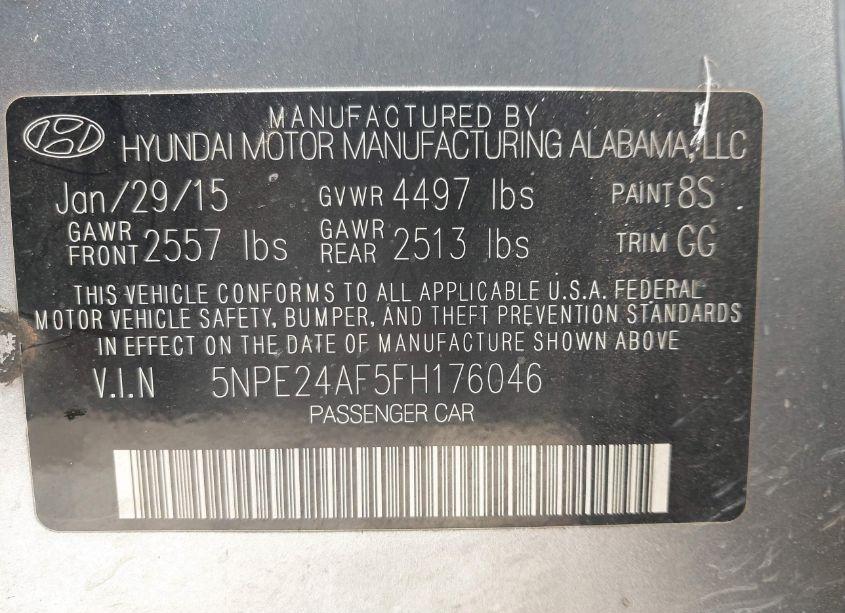 Photo 9 of 2015 Hyundai Sonata SE (VIN 5NPE24AF5FH176046)