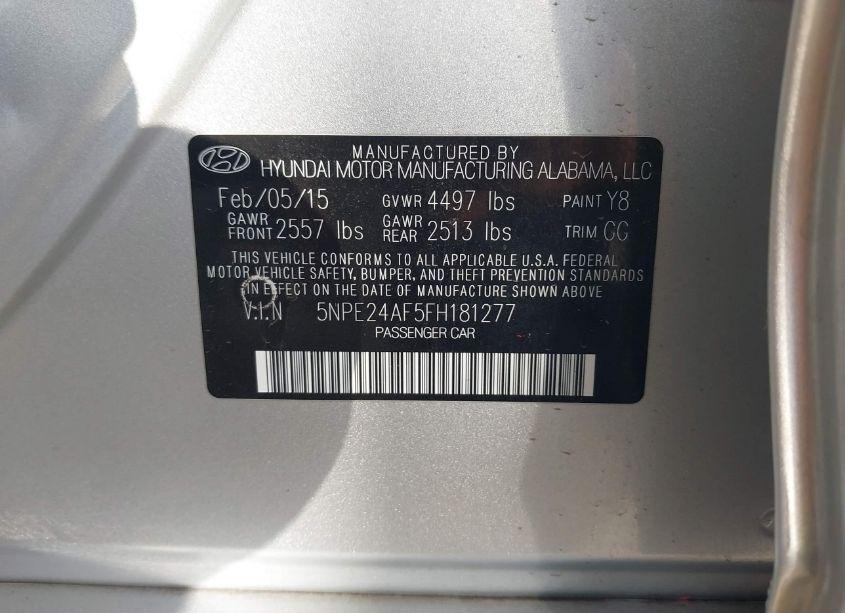 Photo 9 of 2015 Hyundai Sonata SE (VIN 5NPE24AF5FH181277)