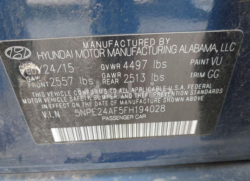 Photo 9 of 2015 Hyundai Sonata SE (VIN 5NPE24AF5FH194028)