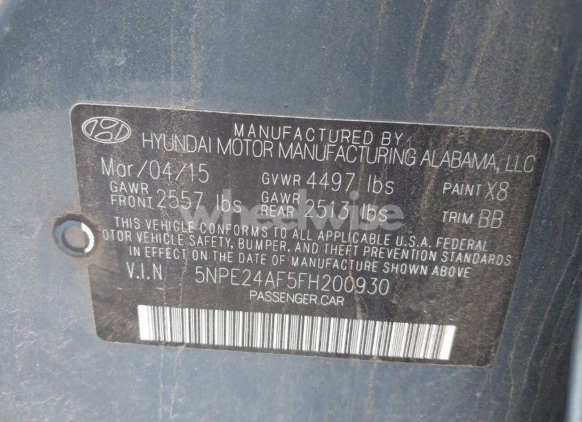 Photo 9 of 2015 Hyundai Sonata SE (VIN 5NPE24AF5FH200930)