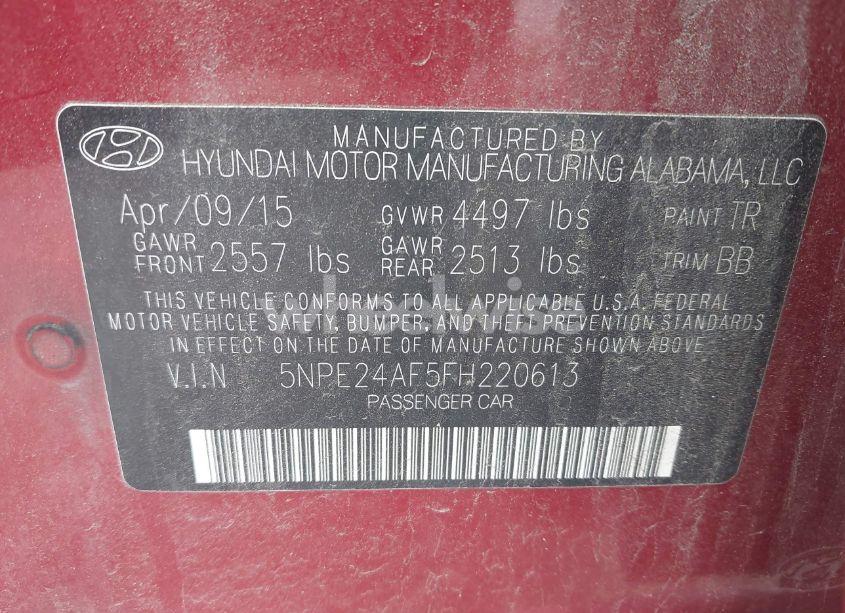 Photo 9 of 2015 Hyundai Sonata SE (VIN 5NPE24AF5FH220613)