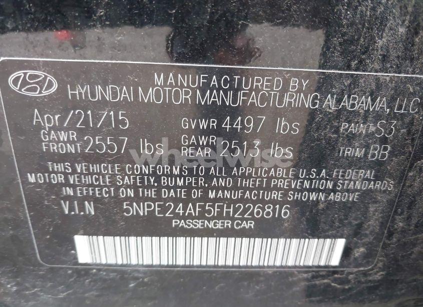 Photo 9 of 2015 Hyundai Sonata SE (VIN 5NPE24AF5FH226816)
