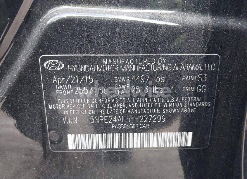 Photo 9 of 2015 Hyundai Sonata SE (VIN 5NPE24AF5FH227299)