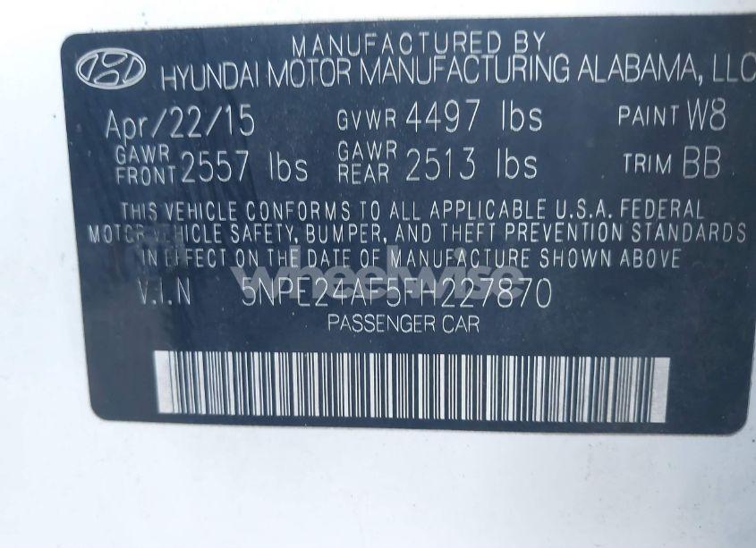 Photo 9 of 2015 Hyundai Sonata SE (VIN 5NPE24AF5FH227870)