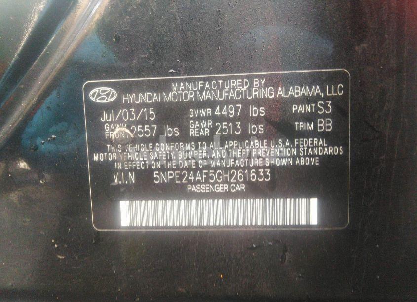 Photo 9 of 2016 Hyundai Sonata SE (VIN 5NPE24AF5GH261633)