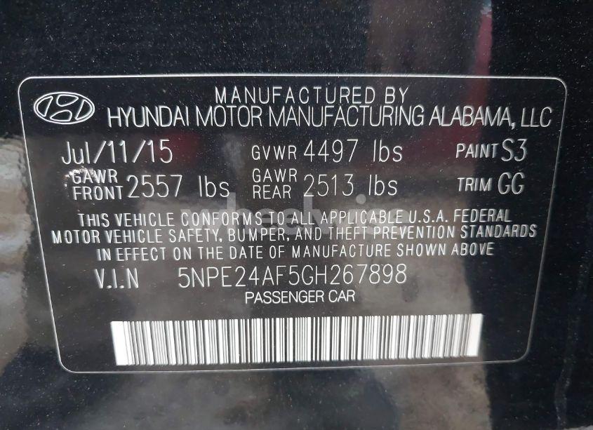 Photo 9 of 2016 Hyundai Sonata SE (VIN 5NPE24AF5GH267898)