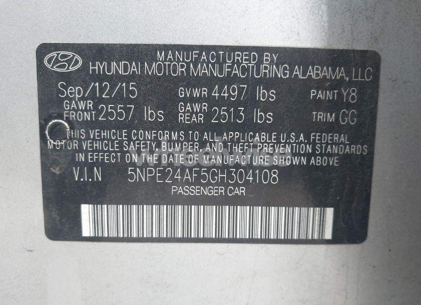 Photo 9 of 2016 Hyundai Sonata SE (VIN 5NPE24AF5GH304108)